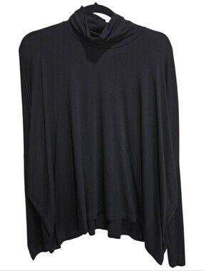 Eileen Fisher Black Long-Sleeve Turtleneck Mock Neck Boxy Dolman Top Large*